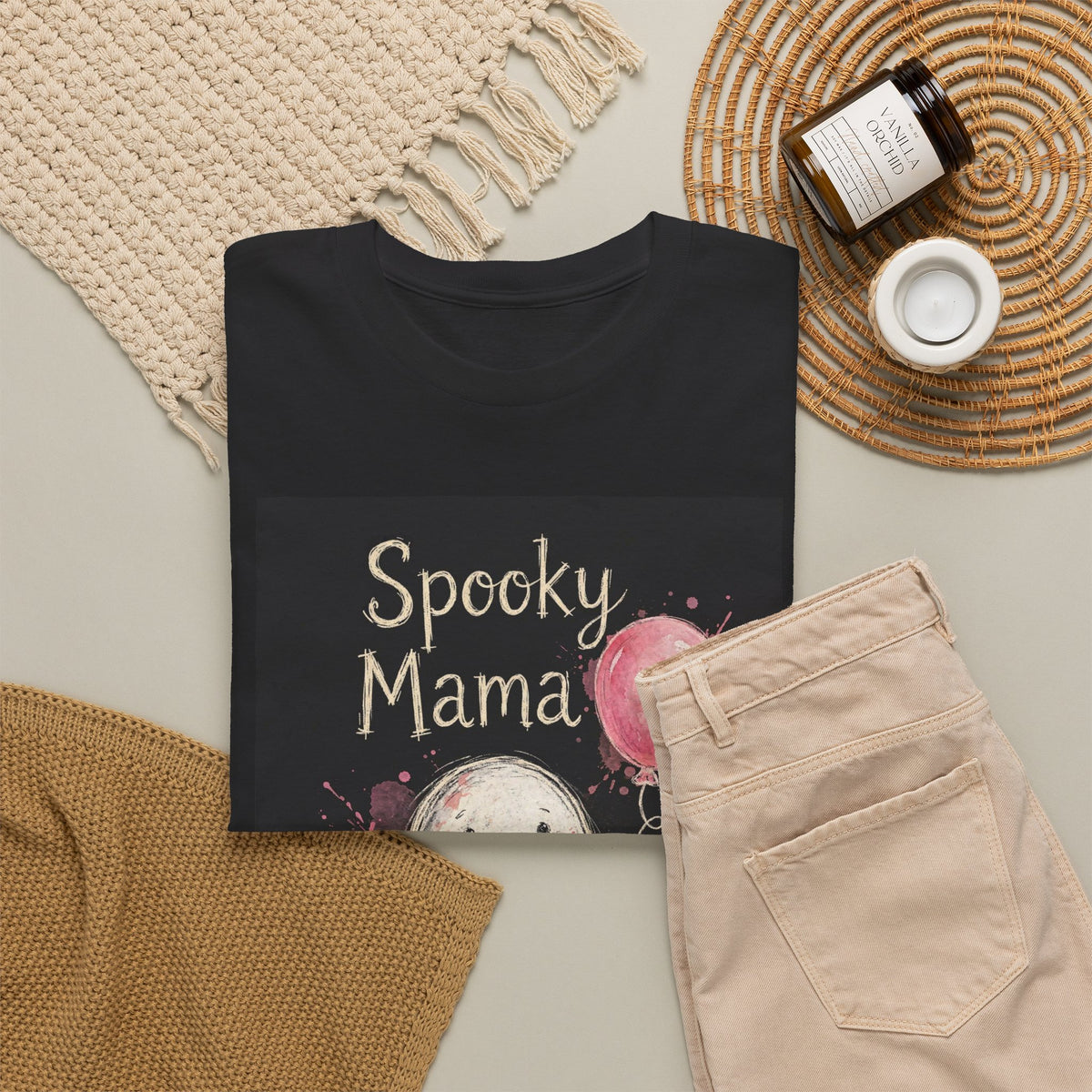 Spooky Mama Halloween T-Shirt - Chalk Ghost Black Tee