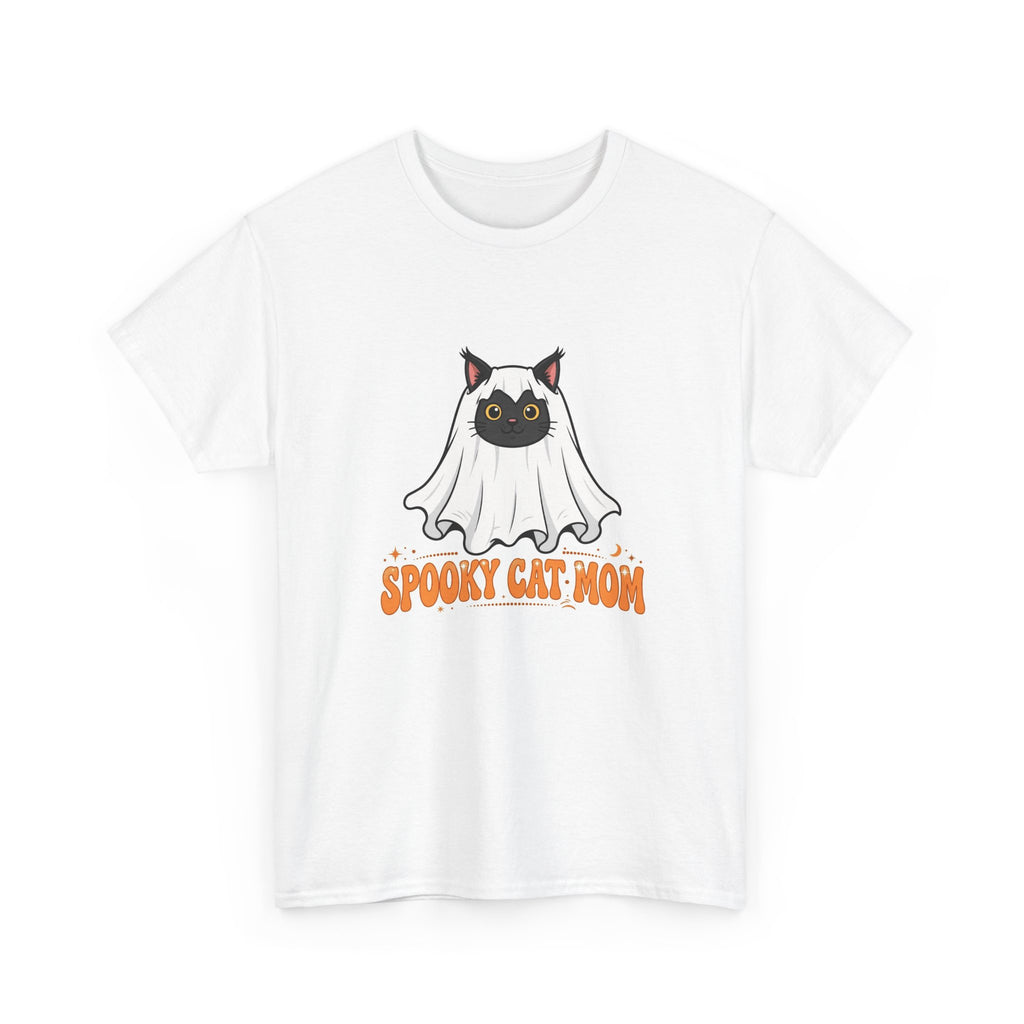 Spooky Cat Mom Halloween T-Shirt - Ghost Cat Black Cat Tee