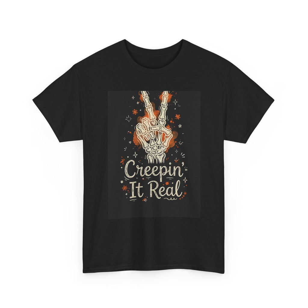 Creepin' It Real Halloween T-Shirt - Chalk Skeleton Black Tee