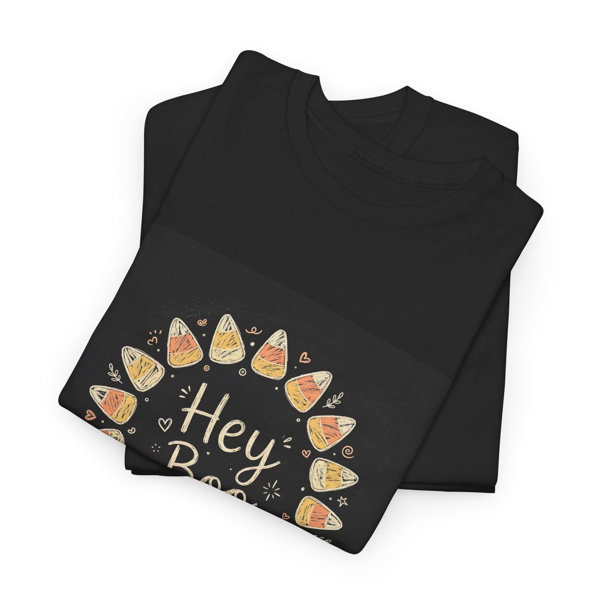 Hey Boo Halloween T-Shirt - Chalk Candy Corn Black Tee