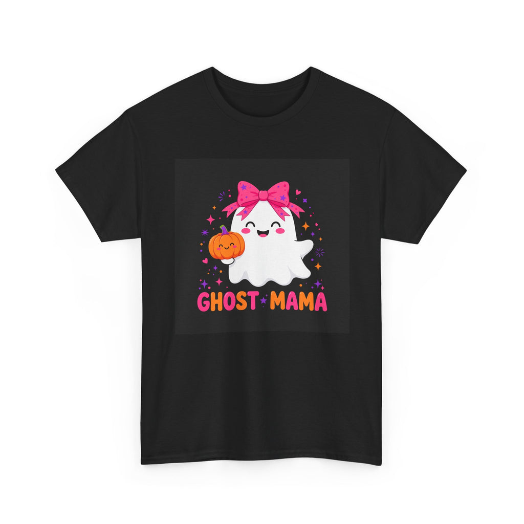 Ghost Mama Halloween T-Shirt Black - Cute Pink Bow Ghost Tee