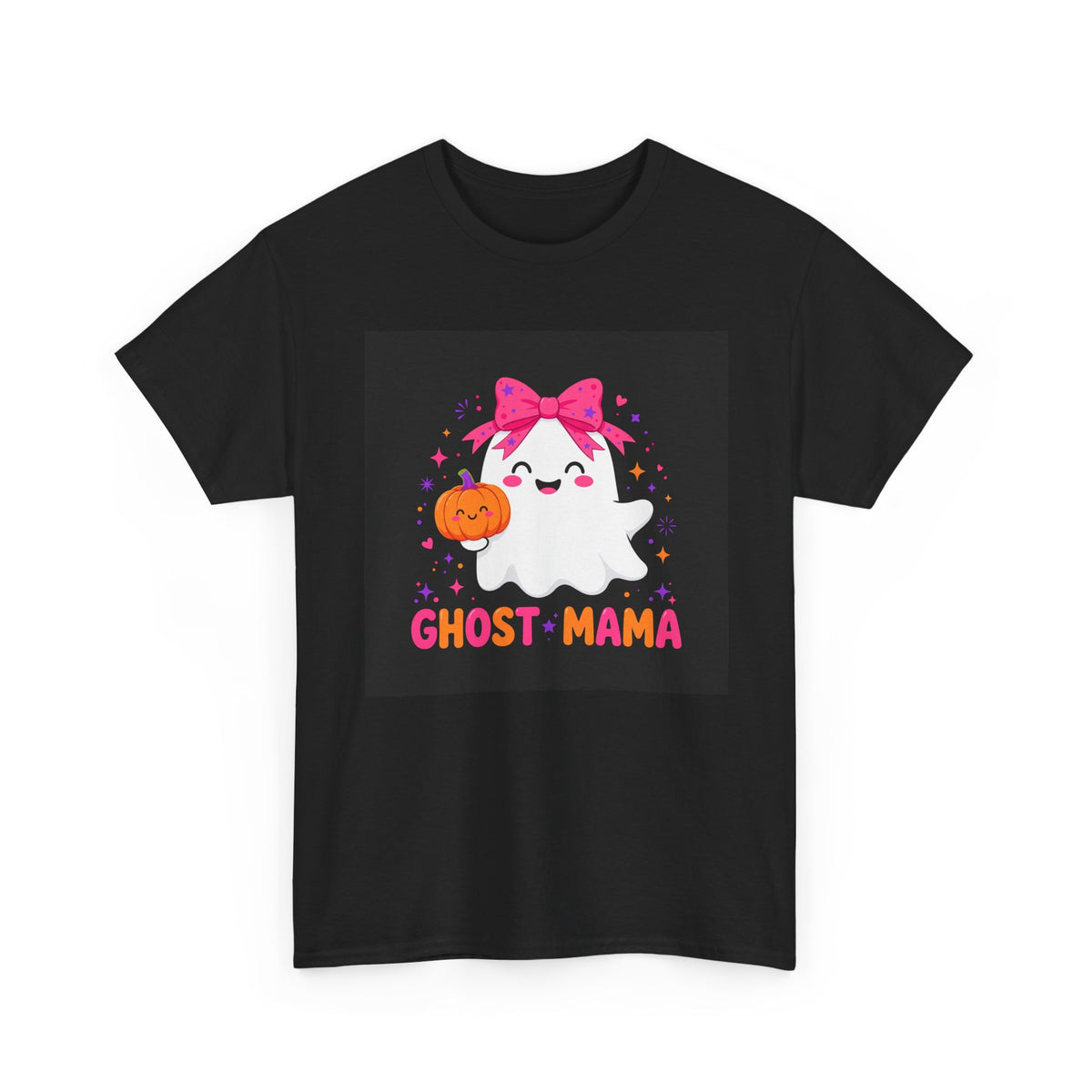 Ghost Mama Halloween T-Shirt Black - Cute Pink Bow Ghost Tee