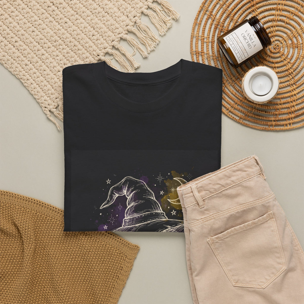 Spooky Grannie Halloween T-Shirt - Chalk Witch Hat Black Tee