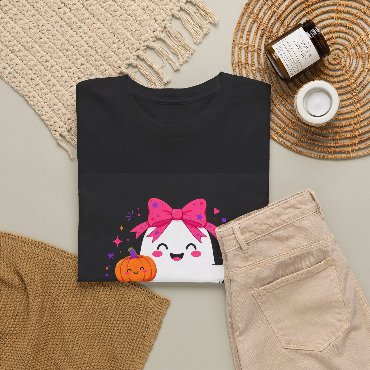 Ghost Mama Halloween T-Shirt Black - Cute Pink Bow Ghost Tee