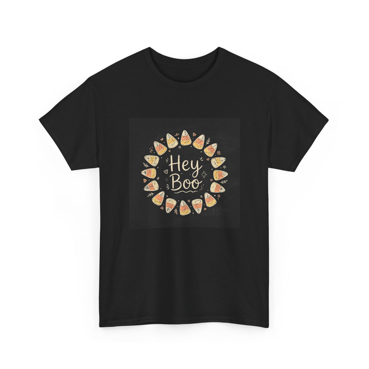 Hey Boo Halloween T-Shirt - Chalk Candy Corn Black Tee