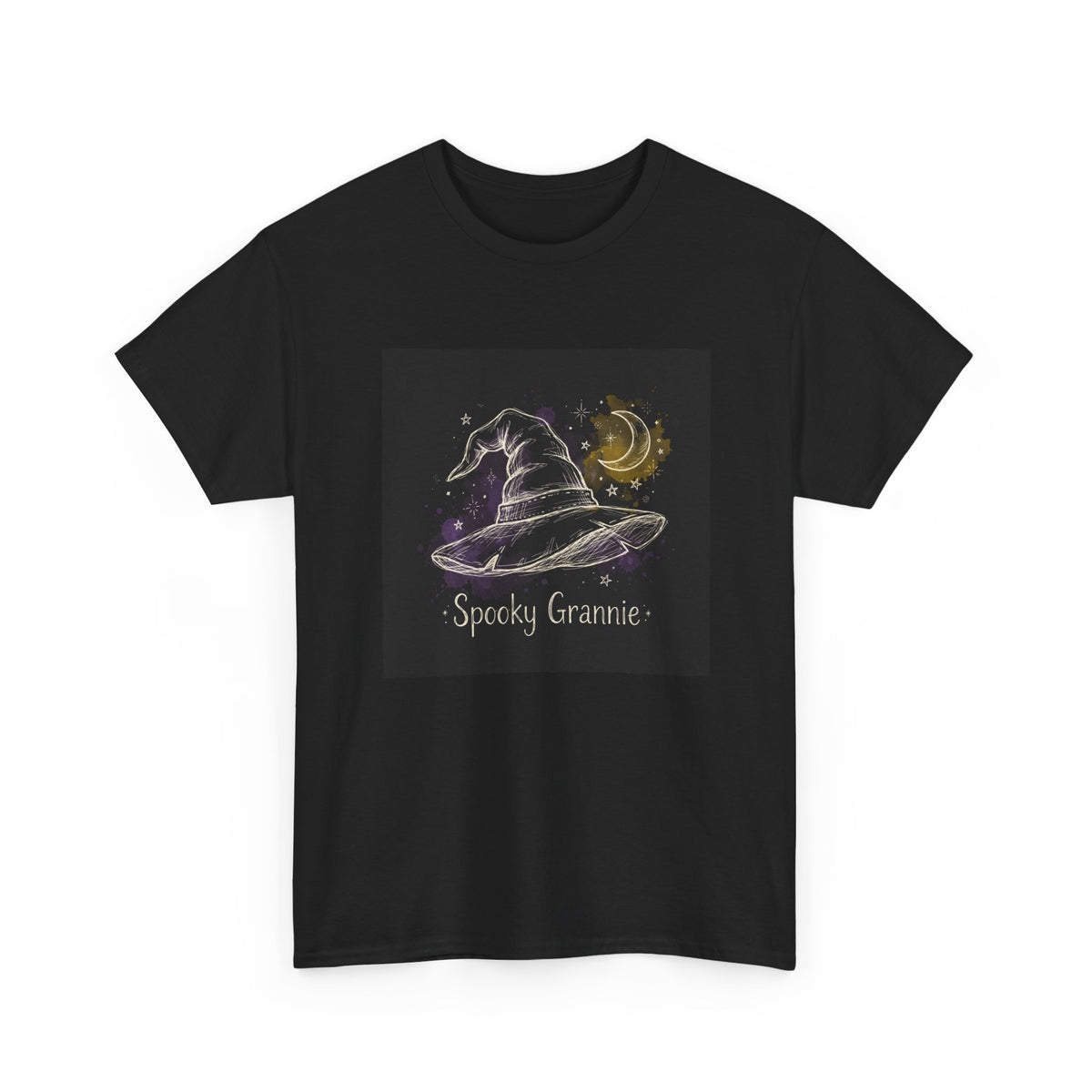 Spooky Grannie Halloween T-Shirt - Chalk Witch Hat Black Tee