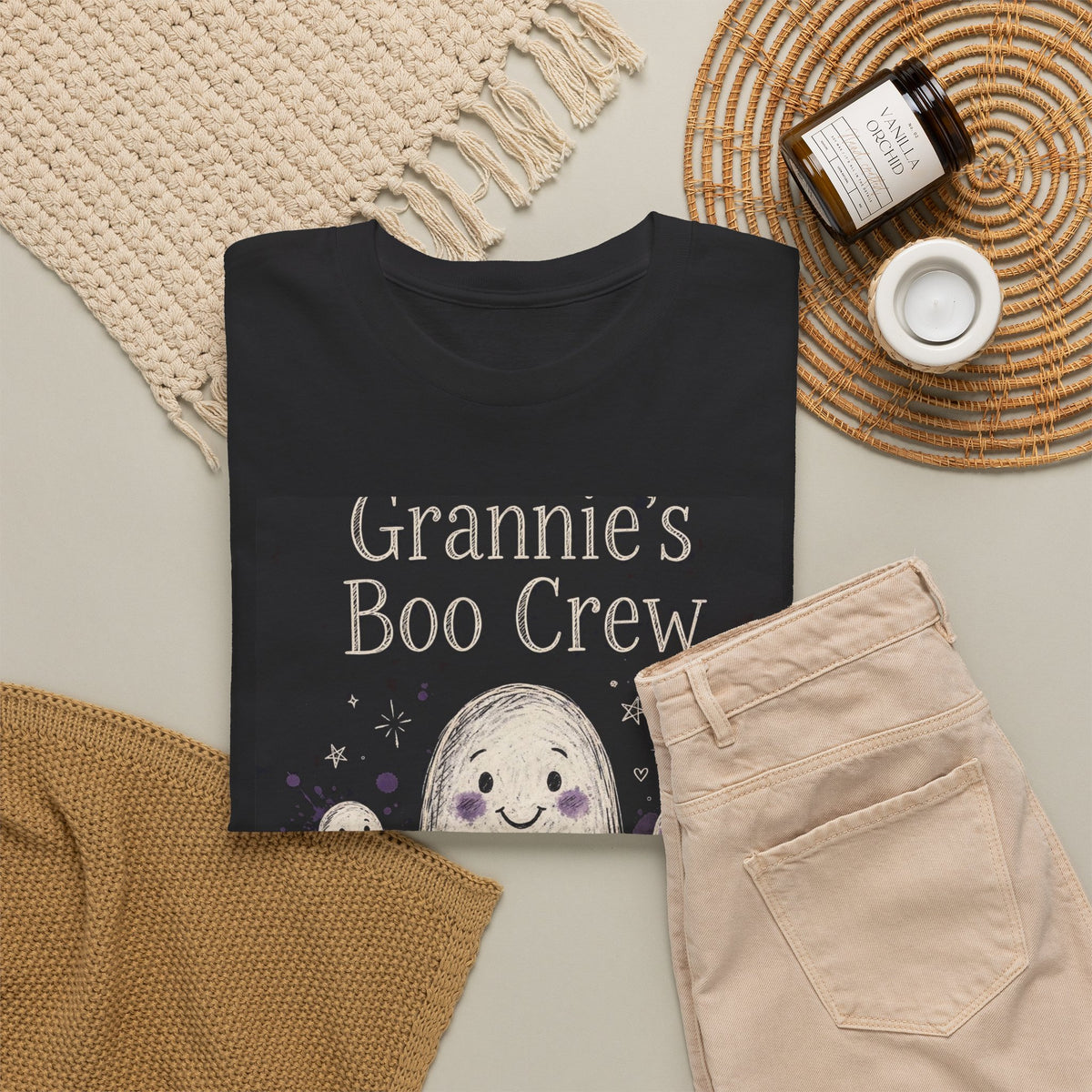 Grannie's Boo Crew Halloween T-Shirt - Chalk Ghost Black Tee