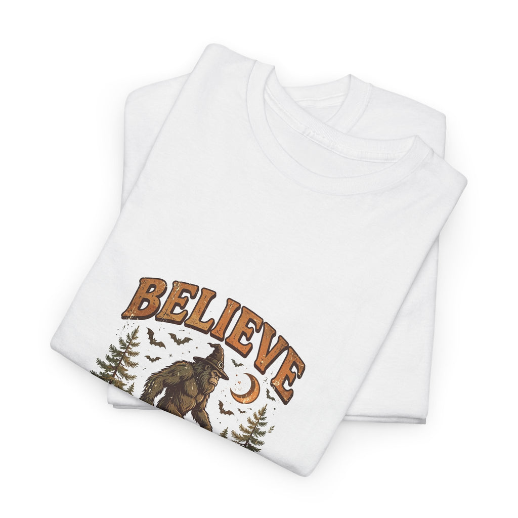 Believe Halloween T-Shirt - Bigfoot Witch Hat Tee