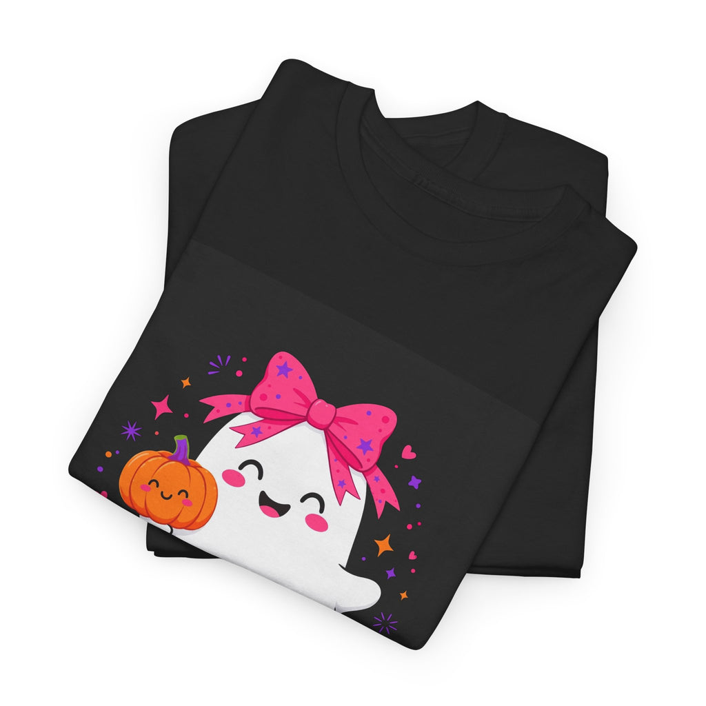 Ghost Mama Halloween T-Shirt Black - Cute Pink Bow Ghost Tee