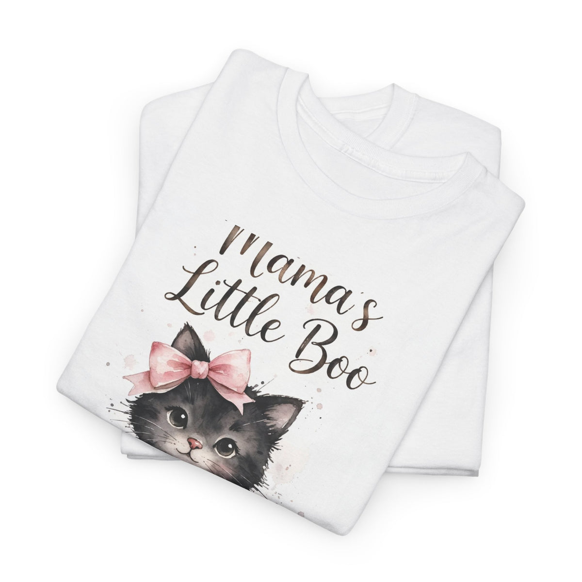 Mama's Little Boo Halloween T-Shirt - Watercolor Cat Tee