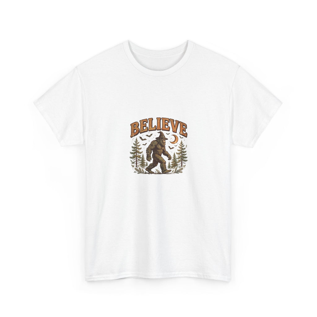 Believe Halloween T-Shirt - Bigfoot Witch Hat Tee